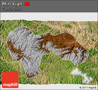 Physical 3D Map of Min Xian, satellite outside