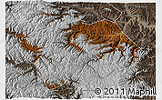 Physical 3D Map of Min Xian, semi-desaturated