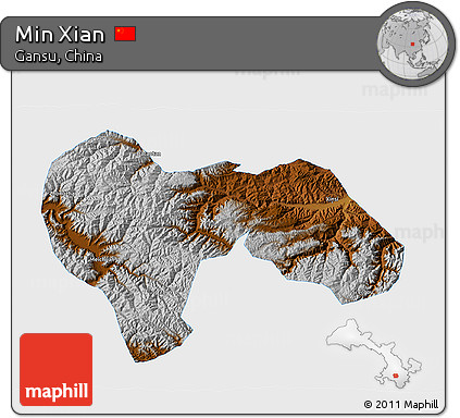 Physical 3D Map of Min Xian, single color outside