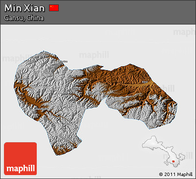 Physical 3D Map of Min Xian, single color outside