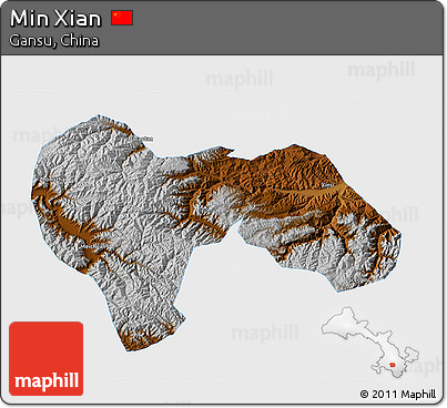 Physical 3D Map of Min Xian, single color outside