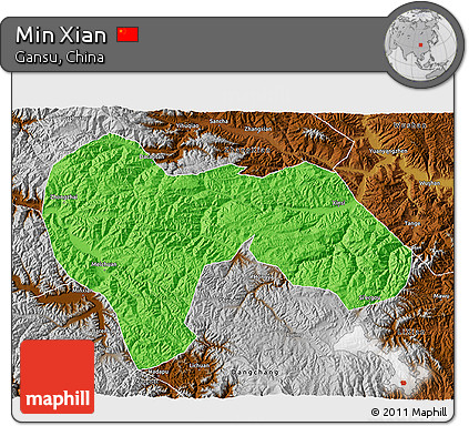 Political 3D Map of Min Xian, physical outside