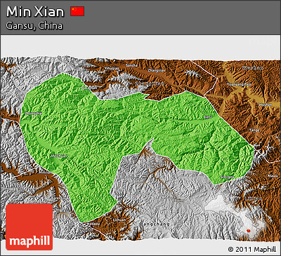 Political 3D Map of Min Xian, physical outside