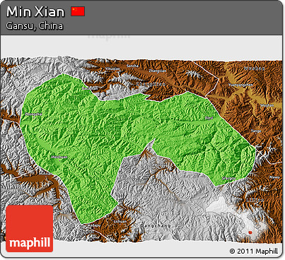 Political 3D Map of Min Xian, physical outside