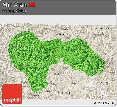 Political 3D Map of Min Xian, shaded relief outside