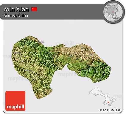 Satellite 3D Map of Min Xian, cropped outside