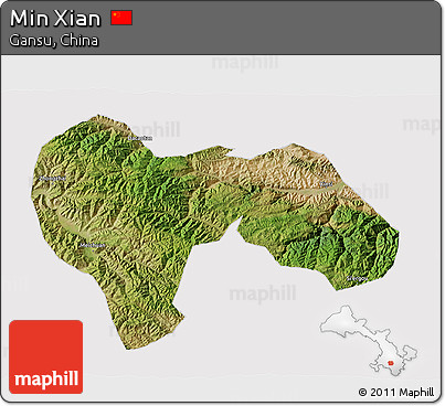 Satellite 3D Map of Min Xian, cropped outside