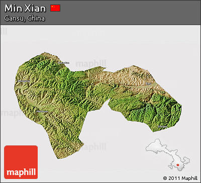 Satellite 3D Map of Min Xian, cropped outside