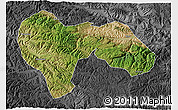 Satellite 3D Map of Min Xian, darken, desaturated