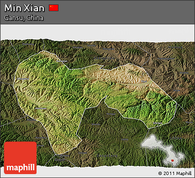 Satellite 3D Map of Min Xian, darken