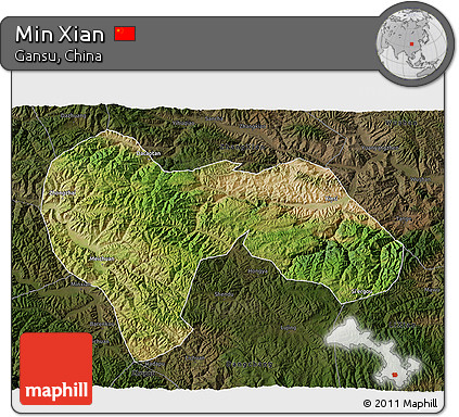 Satellite 3D Map of Min Xian, darken