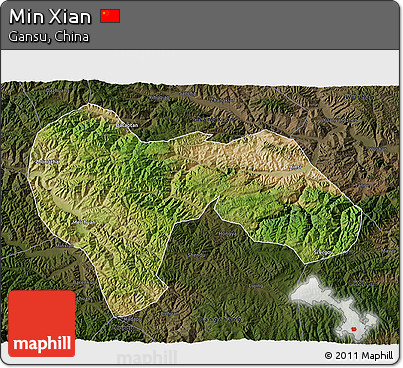 Satellite 3D Map of Min Xian, darken