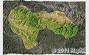 Satellite 3D Map of Min Xian, darken, semi-desaturated