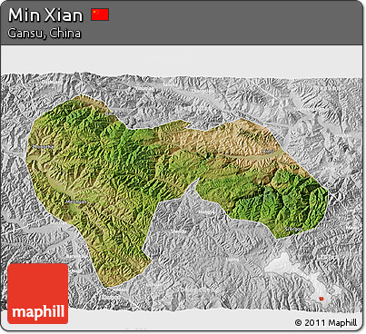Satellite 3D Map of Min Xian, lighten, desaturated