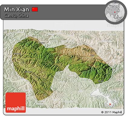 Satellite 3D Map of Min Xian, lighten