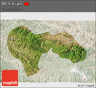 Satellite 3D Map of Min Xian, lighten