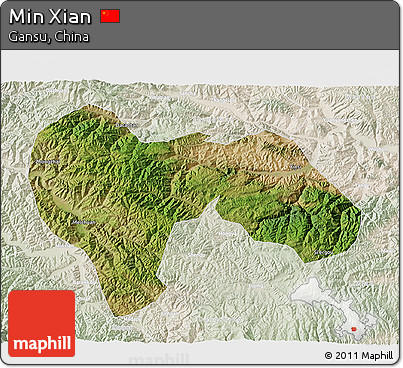 Satellite 3D Map of Min Xian, lighten