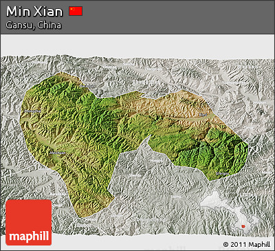 Satellite 3D Map of Min Xian, lighten, semi-desaturated