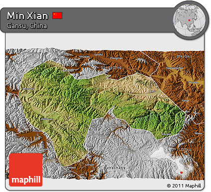 Satellite 3D Map of Min Xian, physical outside