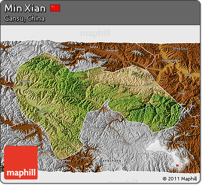Satellite 3D Map of Min Xian, physical outside