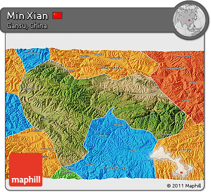 Satellite 3D Map of Min Xian, political outside