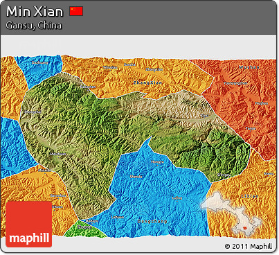 Satellite 3D Map of Min Xian, political outside