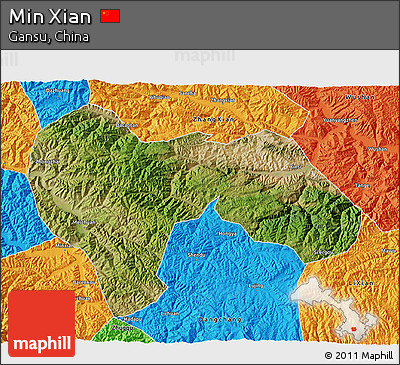 Satellite 3D Map of Min Xian, political outside
