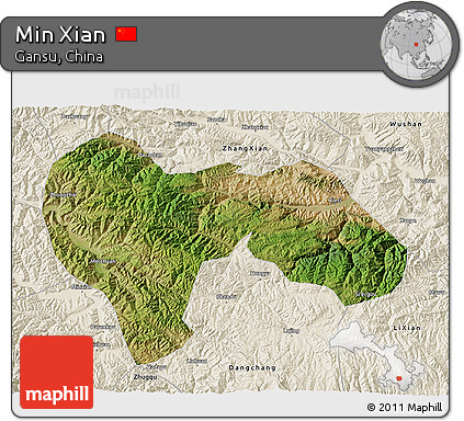 Satellite 3D Map of Min Xian, shaded relief outside