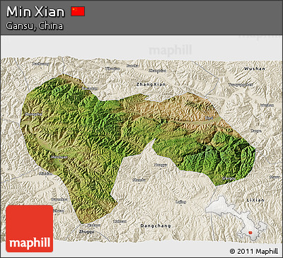 Satellite 3D Map of Min Xian, shaded relief outside