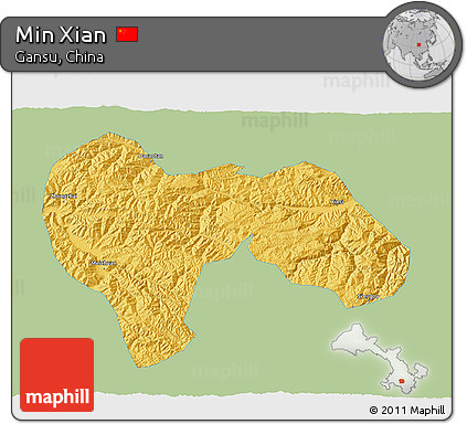 Savanna Style 3D Map of Min Xian, single color outside