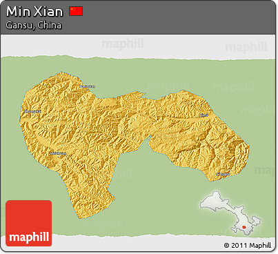 Savanna Style 3D Map of Min Xian, single color outside