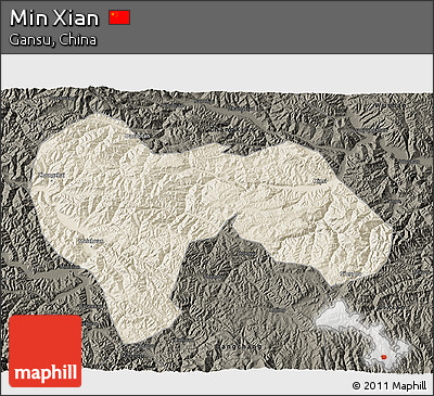 Shaded Relief 3D Map of Min Xian, darken