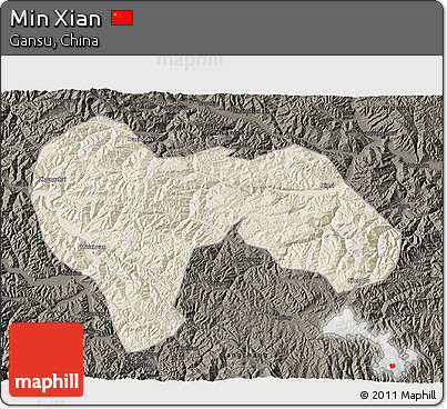Shaded Relief 3D Map of Min Xian, darken