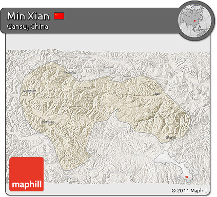 Shaded Relief 3D Map of Min Xian, lighten