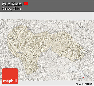 Shaded Relief 3D Map of Min Xian, lighten