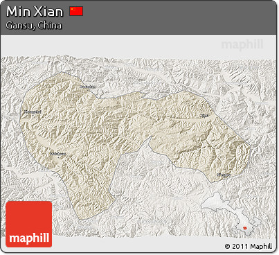 Shaded Relief 3D Map of Min Xian, lighten