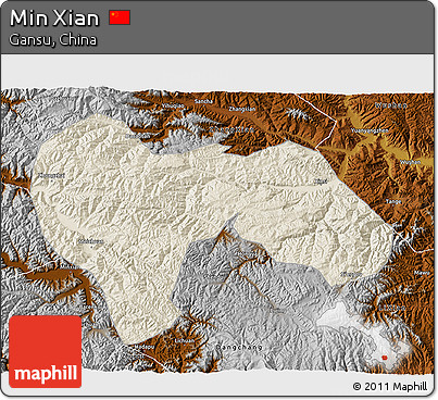 Shaded Relief 3D Map of Min Xian, physical outside
