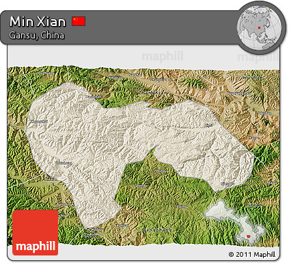 Shaded Relief 3D Map of Min Xian, satellite outside
