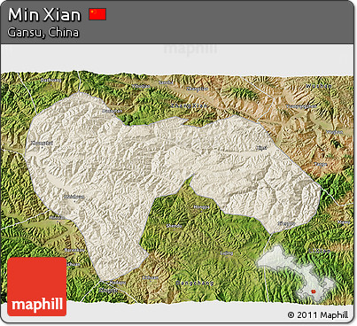 Shaded Relief 3D Map of Min Xian, satellite outside