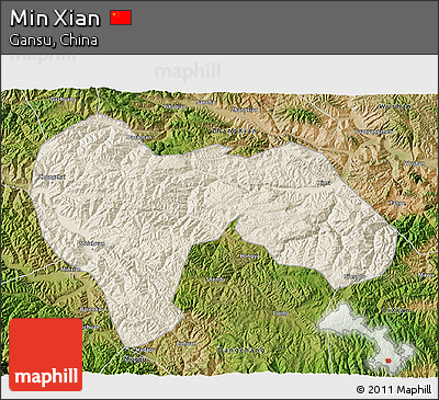 Shaded Relief 3D Map of Min Xian, satellite outside