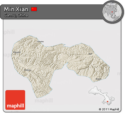 Shaded Relief 3D Map of Min Xian, single color outside