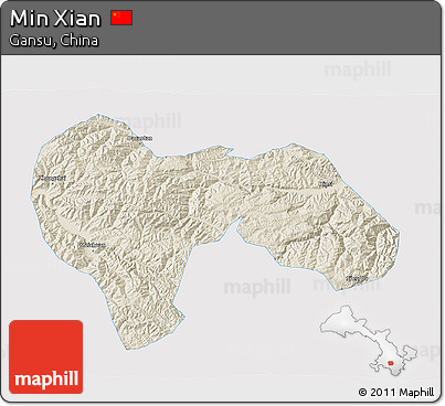 Shaded Relief 3D Map of Min Xian, single color outside