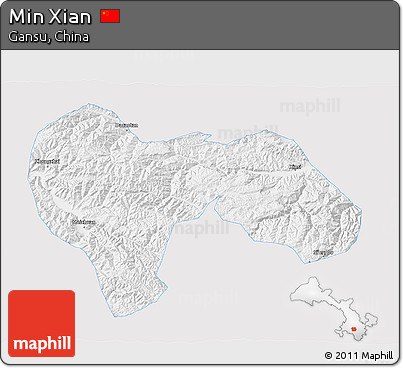 Silver Style 3D Map of Min Xian, single color outside