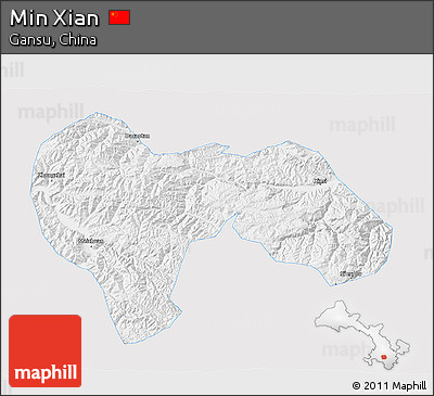 Silver Style 3D Map of Min Xian, single color outside