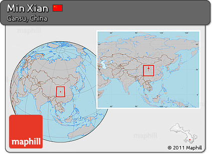 Gray Location Map of Min Xian, within the entire country