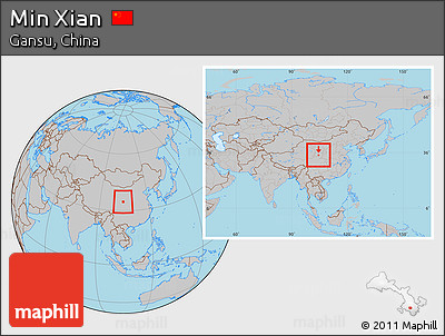 Gray Location Map of Min Xian, within the entire country