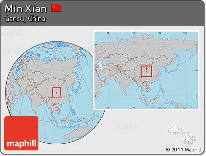 Gray Location Map of Min Xian, within the entire country