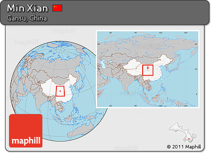 Gray Location Map of Min Xian, highlighted country, within the entire country