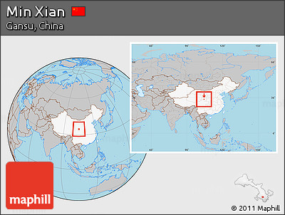 Gray Location Map of Min Xian, highlighted country, within the entire country