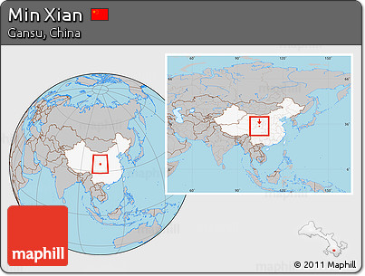 Gray Location Map of Min Xian, highlighted country, within the entire country